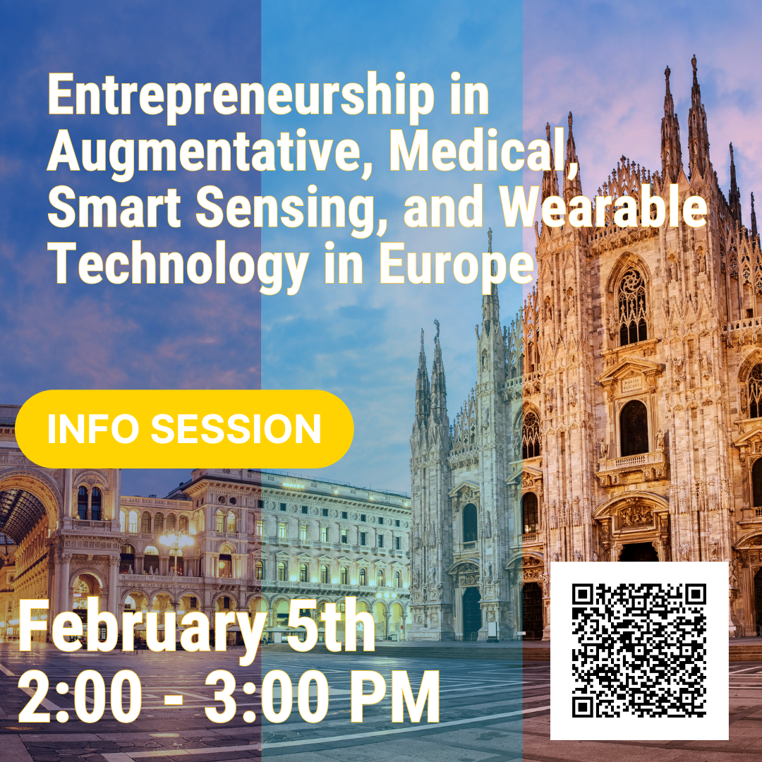 Flyer promoting the info. session on February 12th from 2 to 3 PM. There is a picture of the cathedral in Milan.